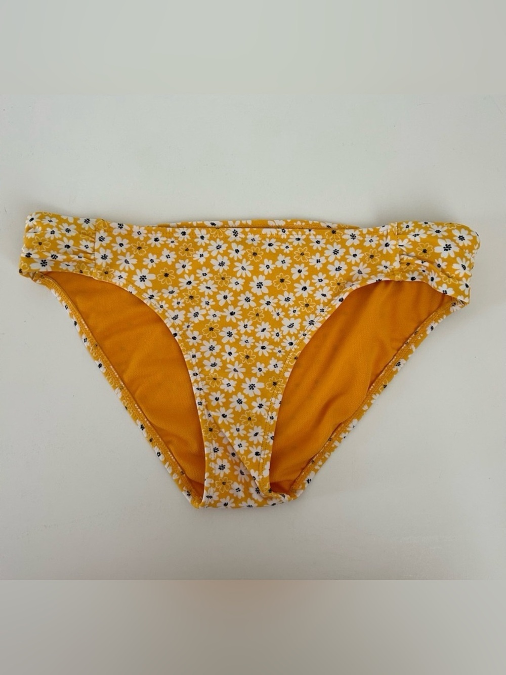 California Waves Yellow Mello Daisy Print Hipster Bikini Swim Suit Bottoms Sz M